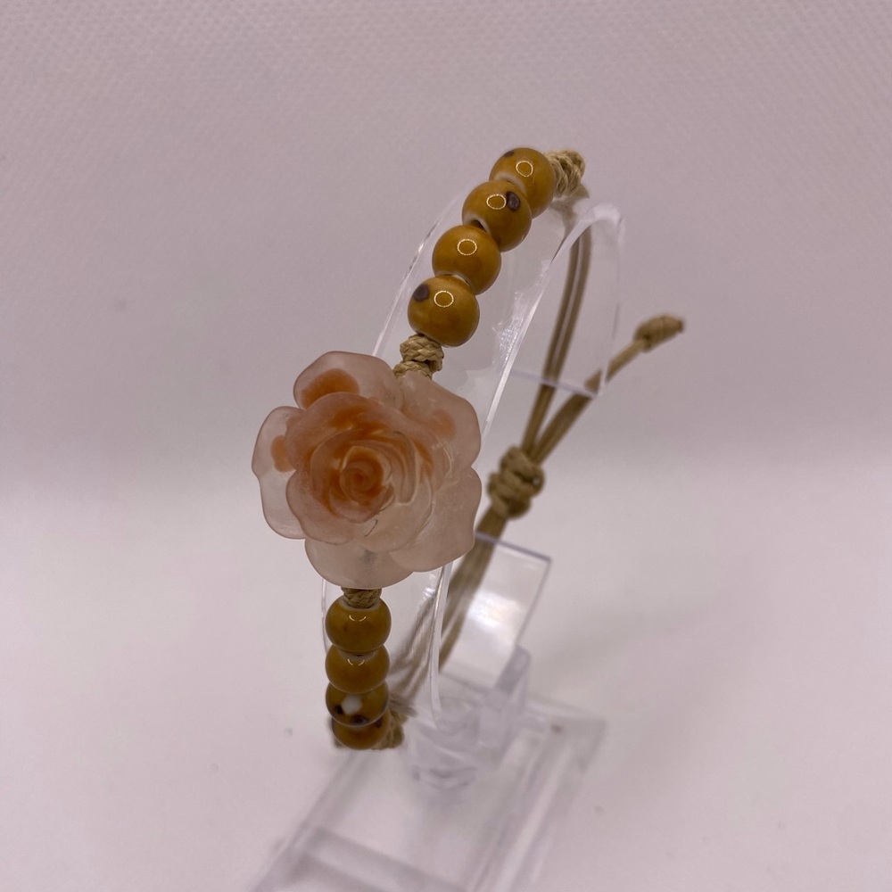 Peachy Rose Charm Beaded String Bracelet